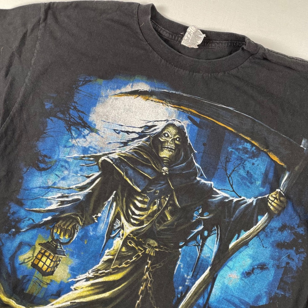 Alstyle Grim Reaper Graphic Print T-Shirt Lantern Scythe Black Large‎